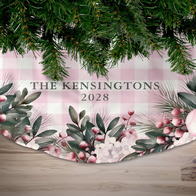 Rustic Pink Gingham Floral Christmas Holiday Brushed Polyester Tree Skirt (Rustic Pink Gingham Floral Christmas Holiday Brushed Polyester Tree Skirt)