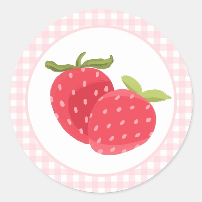 Rustic Pink Gingham Strawberries Sticker (Front)