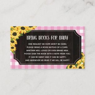 Rustic Pink Gingham & Sunflowers Books For Baby Enclosure Card