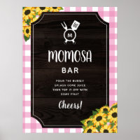 Rustic Pink Gingham Sunflowers Monogram Momosa Bar