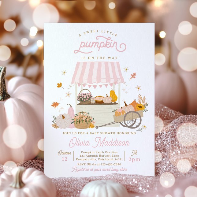 Rustic Pink Girl Pumpkin Baby Shower Invitation (Creator Uploaded)