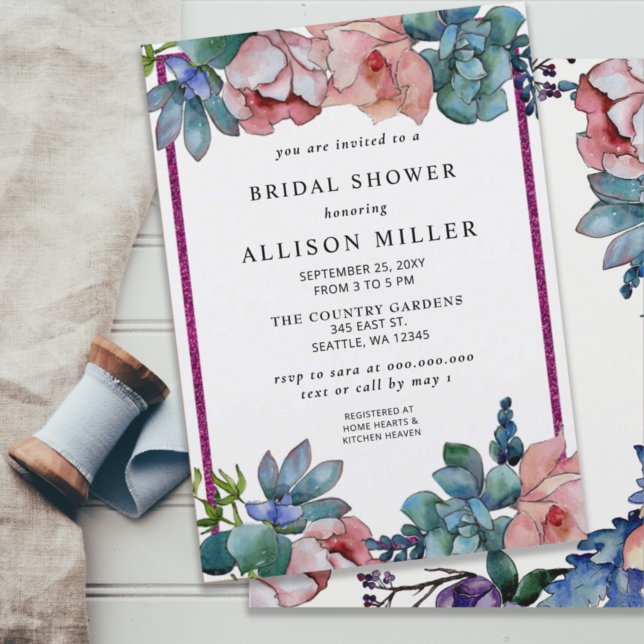 Rustic Pink Glitter Floral Botanical Bridal Shower Invitation (Creator Uploaded)