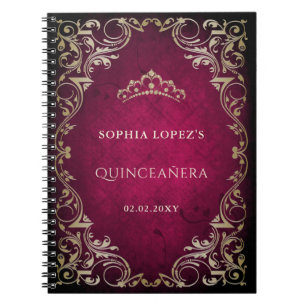 Rustic Pink Gold Princess Tiara Quinceanera Notebook