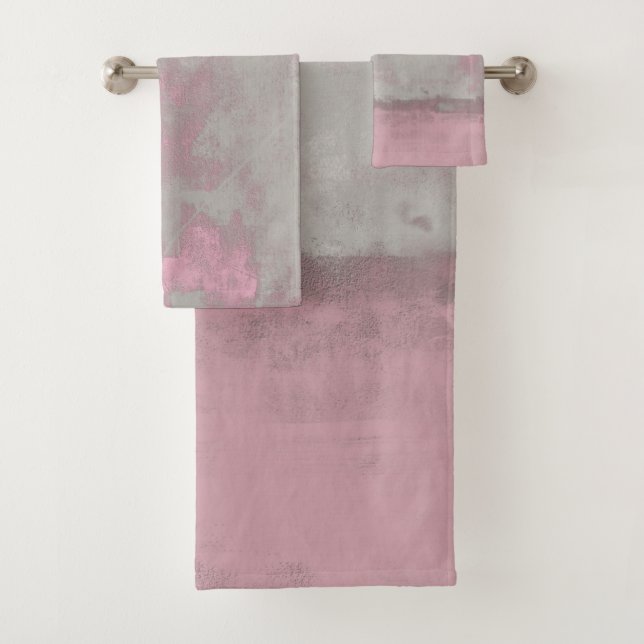 Rustic Pink Grey Mallow Abstract Art Nr42 Bath Towel Set (Insitu)