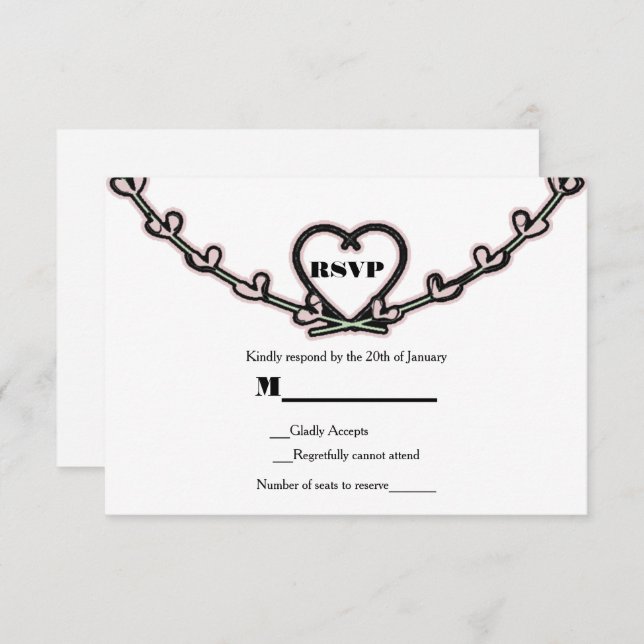 Rustic Pink Heart Vine Wedding Engagement RSVP Invitation (Front/Back)