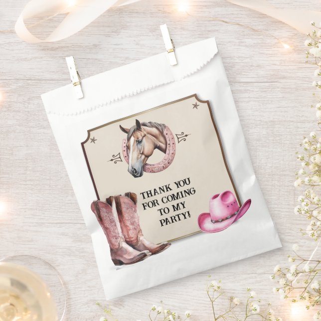 Rustic Pink Horseback Riding Birthday Party Favour Bags (Clipped)