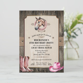 Rustic Pink Horseback Riding Birthday Party Invitation