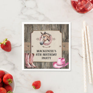 Rustic Pink Horseback Riding Birthday Party Napkin