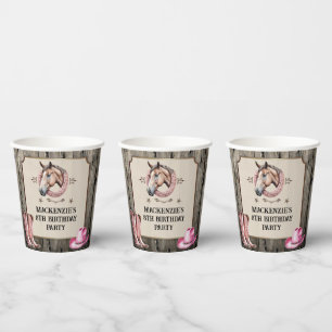 Rustic Pink Horseback Riding Birthday Party Paper Cups