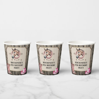 Rustic Pink Horseback Riding Birthday Party Paper Cups