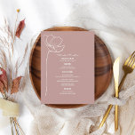 Rustic Pink Line Art Flower Wedding Menu<br><div class="desc">White line art inspired "Menu" text at top with white custom text and pink background with single line art flower at left.</div>