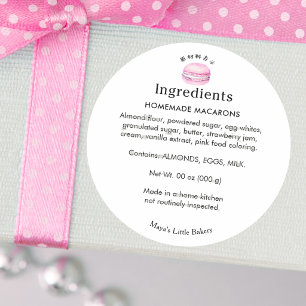Rustic Pink Macaron Bakery Ingredient List Classic Round Sticker