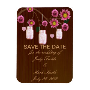 Rustic Pink Mason Jars Save The Date Magnet