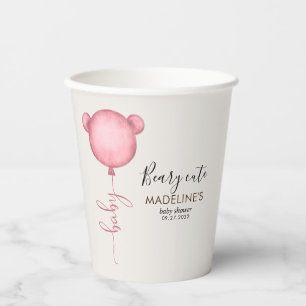 Rustic Pink Minimalist Beary Cute Baby Shower Paper Cups