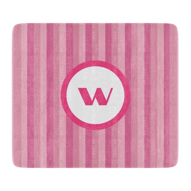 Rustic Pink Monogram & Stripes Cutting Board (Front)
