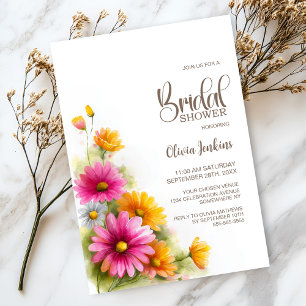 Rustic Pink Orange Floral Bridal Shower Invitation
