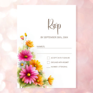 Rustic Pink Orange Floral Wedding RSVP Card