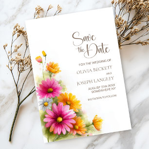 Rustic Pink Orange Floral Wedding Save the Date