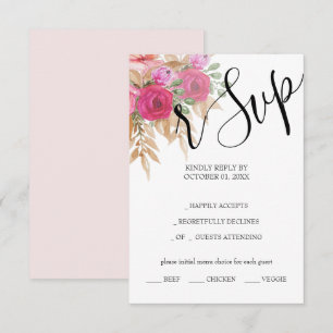 Rustic Pink Pampas Watercolor Hand-painted RSVP Card