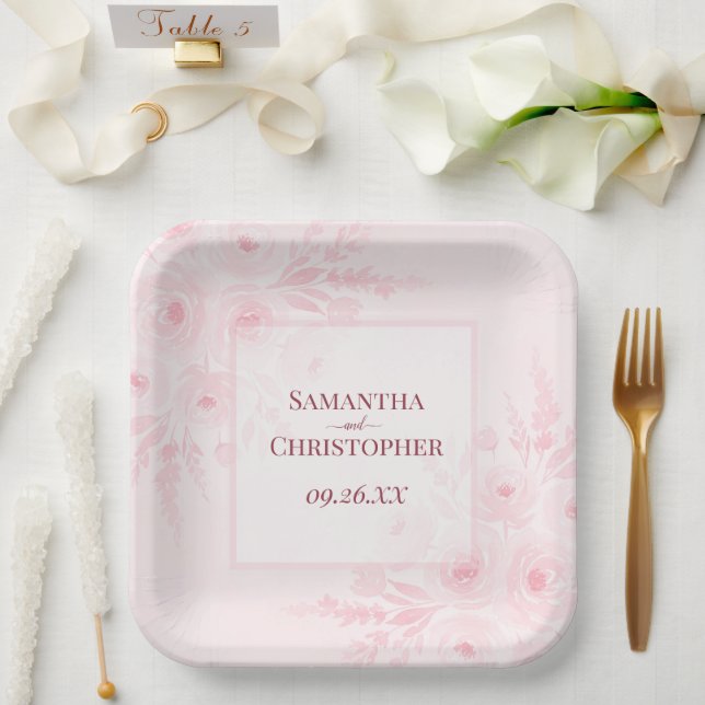 Rustic Pink Peonies Elegant Boho Wedding Paper Plate (Wedding)