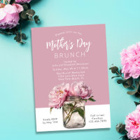 Rustic Pink Peonies Script Mother's Day Brunch