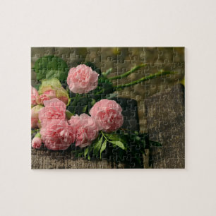 Rustic Pink Peonies Still Life Jigsaw Puzzle