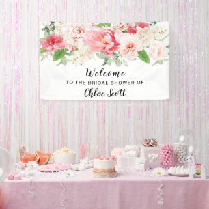 Rustic Pink Peony Bridal Shower Welcome Banner
