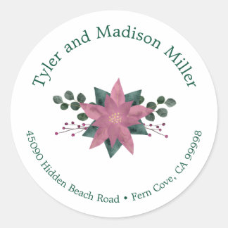 Rustic Pink Poinsettia Bloom Holiday Envelope Seal