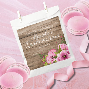 Rustic Pink Poppies Quinceañera Favour Bags
