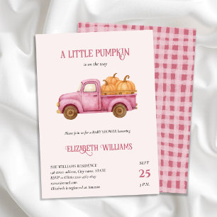 Rustic pink Pumpkin Truck Baby Shower minimalistic Invitation
