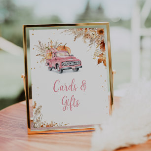 Rustic Pink Pumpkin Truck Baby Shower Sign