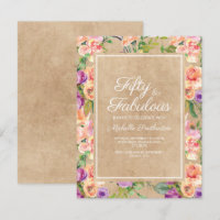Rustic Pink Purple Floral Kraft 50th Birthday