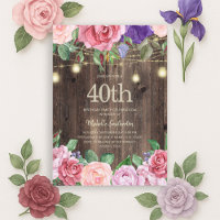 Rustic Pink Purple Flowers String Lights 40th