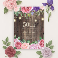 Rustic Pink Purple Flowers String Lights 50th