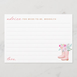 Rustic Pink Rain Boots & Flowers Bridal Shower Advice Card