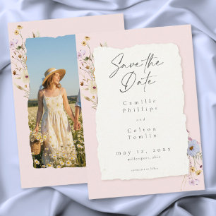 Rustic Pink Romantic Wildflower Wedding Photo Save The Date
