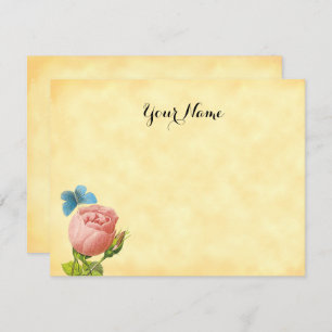 Rustic Pink Rose and Blue Moth Editable  Card