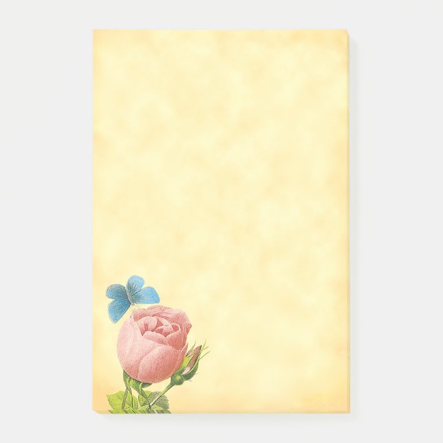 Rustic Pink Rose and Blue Moth Post-it Notes (Front)
