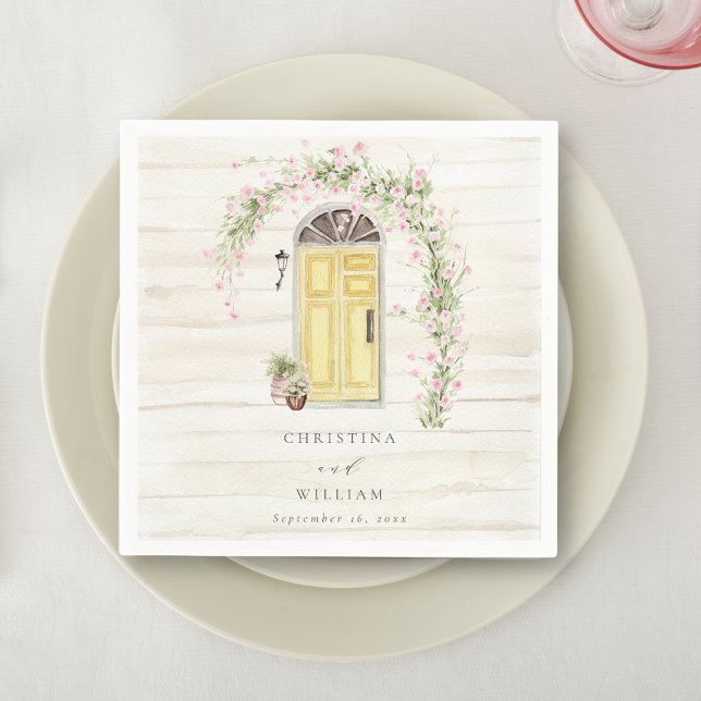 Rustic Pink Rose Cottage Garden Beige Wedding Napkin (Creator Uploaded)