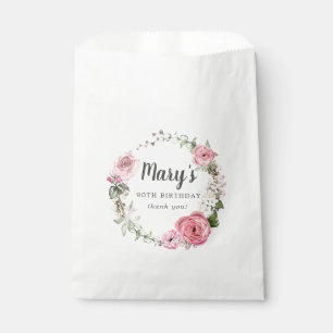 Rustic Pink Rose Floral 90th Birthday Favour Bags
