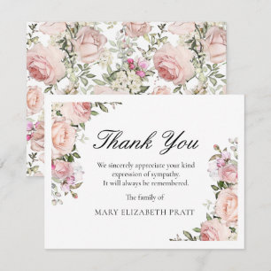 Rustic Pink Rose Floral Funeral Thank You Card