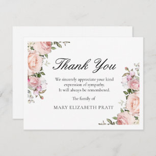 Rustic Pink Rose Floral Funeral Thank You Card