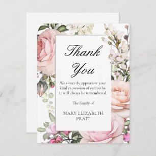 Rustic Pink Rose Floral Funeral Thank You Card