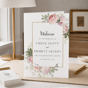 Rustic Pink Rose Floral Wedding Booklet Programme