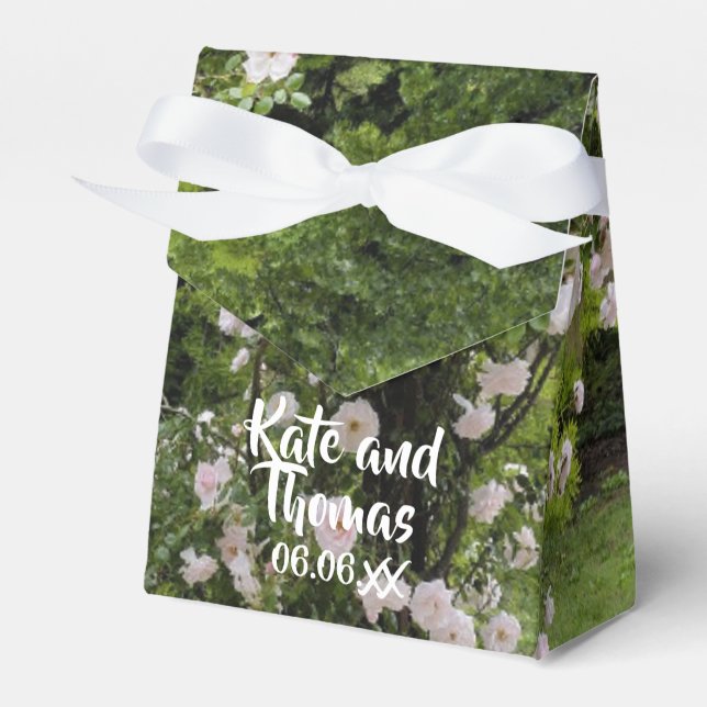 Rustic Pink Rose Floral Wedding Favour Box (Front Side)