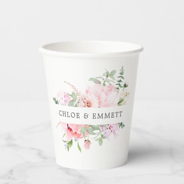 Rustic Pink Rose Personalised Wedding Paper Cups (Front)