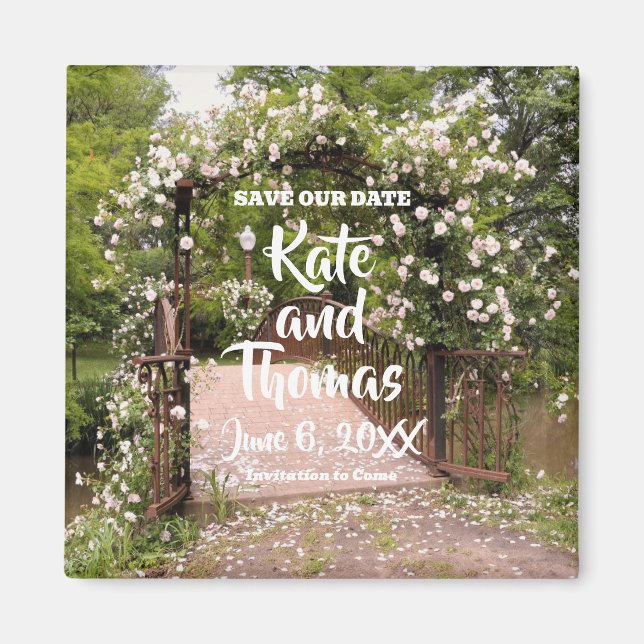 Rustic Pink Rose Wedding Save the Date Magnet (Front)