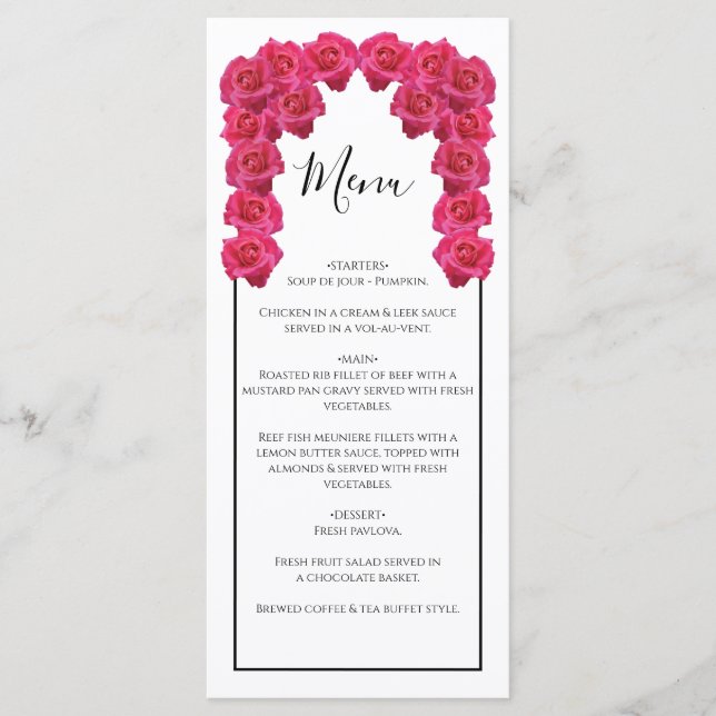 Rustic Pink Roses Wedding  Menu (Front)