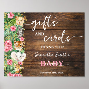 Rustic Pink Safari Animal Gift & Cards Baby Shower Poster