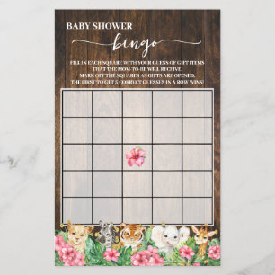 Rustic Pink Safari Animals Shower Bingo Game Card